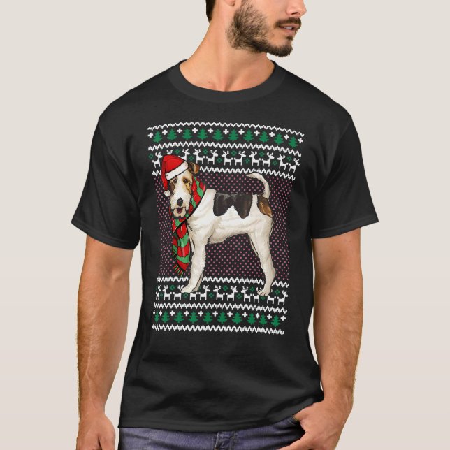 Camiseta Navidades feos de Xmas Wire Fox Terrier Dog Santa  (Anverso)