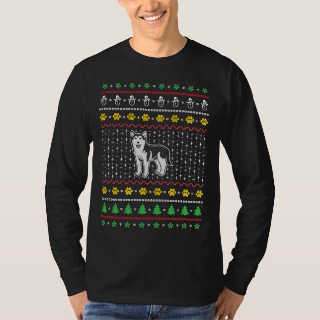 Camiseta Navidades feos del Husky Perro Siberiano adornan H (Anverso)