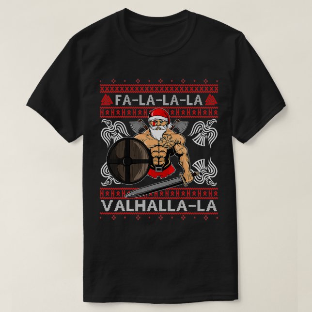 Camiseta Navidades feos diseñan Fa-La-Valhalla Viking Val (Diseño del anverso)