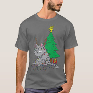 Camiseta Navidades feos Fairy Cat Iluminan árbol de Navidad