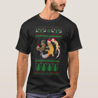 Camiseta Navidades feos Leopardo Gecko Santa Hat iluminan N
