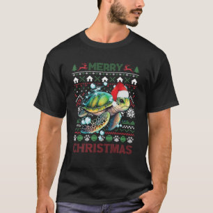 Camiseta Navidades feos Pajama Tortuga Santa Hat Fa