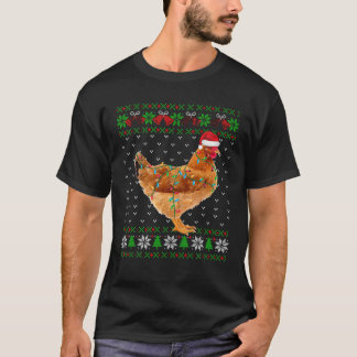 Camiseta Navidades feos Pollos Santa Hat iluminan el ventil