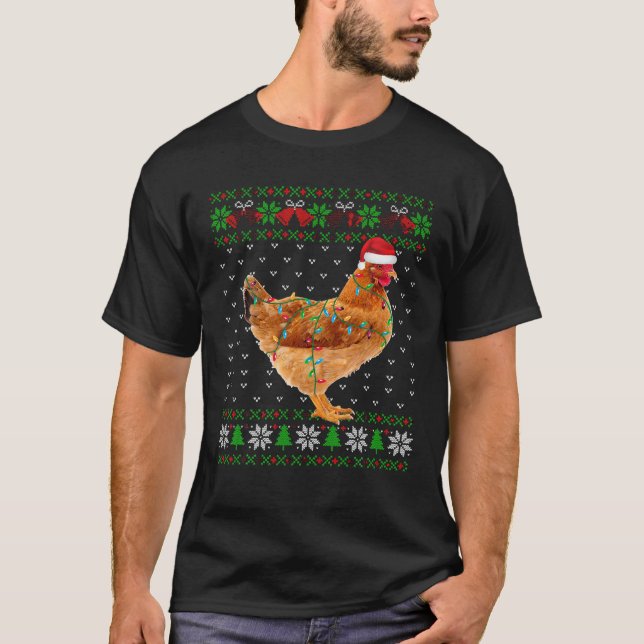 Camiseta Navidades feos Pollos Santa Hat iluminan el ventil (Anverso)