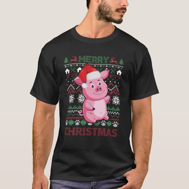 Camiseta Navidades feos Pot Bellie Pig Santa Hat (Anverso)
