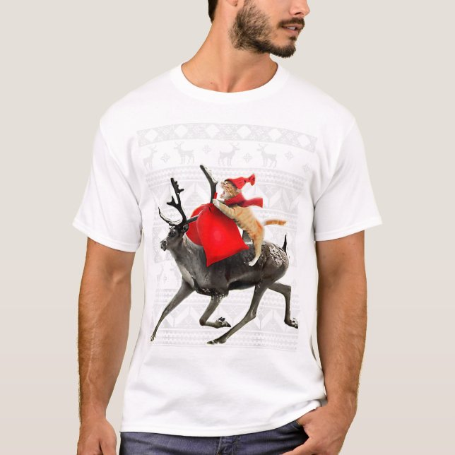 Camiseta Navidades feos sudan camisas de reno de gato (Anverso)