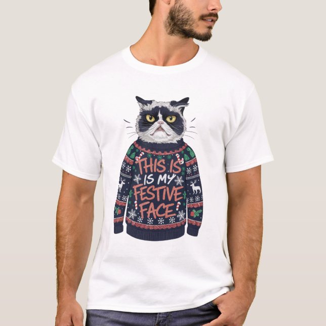 Camiseta Navidades feos suéter gato (Anverso)