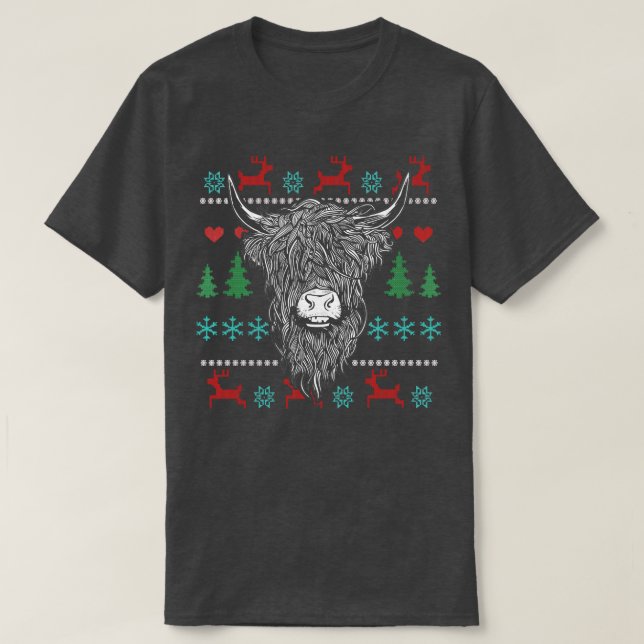 Camiseta Navidades feos Vaca Highland 2 (Diseño del anverso)