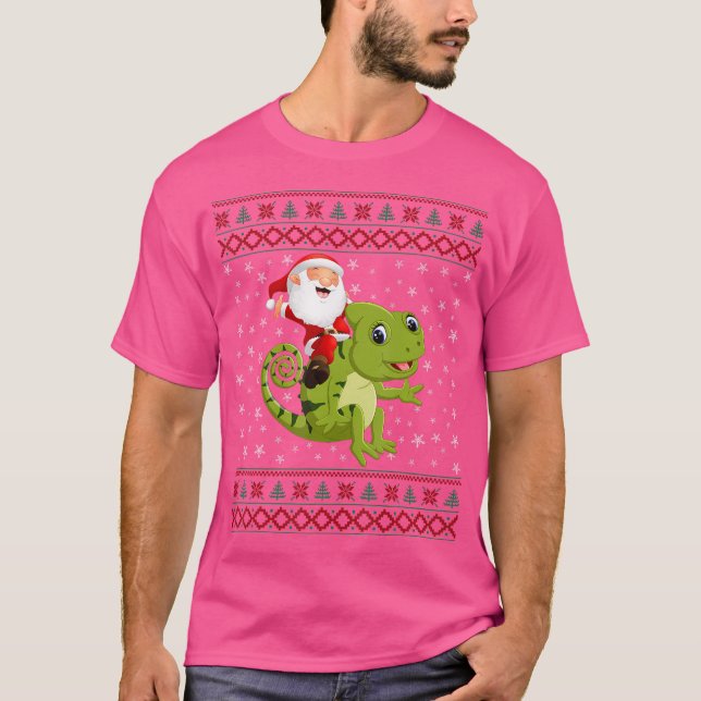 Camiseta Navidades feos y graciosos Santa Riding Chameleon (Anverso)