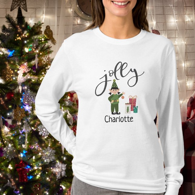 Camiseta Navidades Festividad Jolly Elf Nombre Damas Camise (Christmas Festive Jolly Elf Name Ladies T-Shirt)