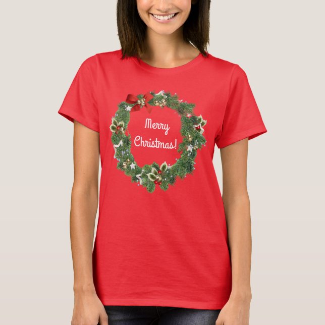 Camiseta Navidades festivos bonito arte de guirnalda (Anverso)