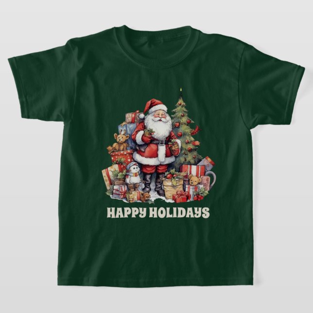 Camiseta navidades festivos Santa agregar acuarela de texto (Distribución)