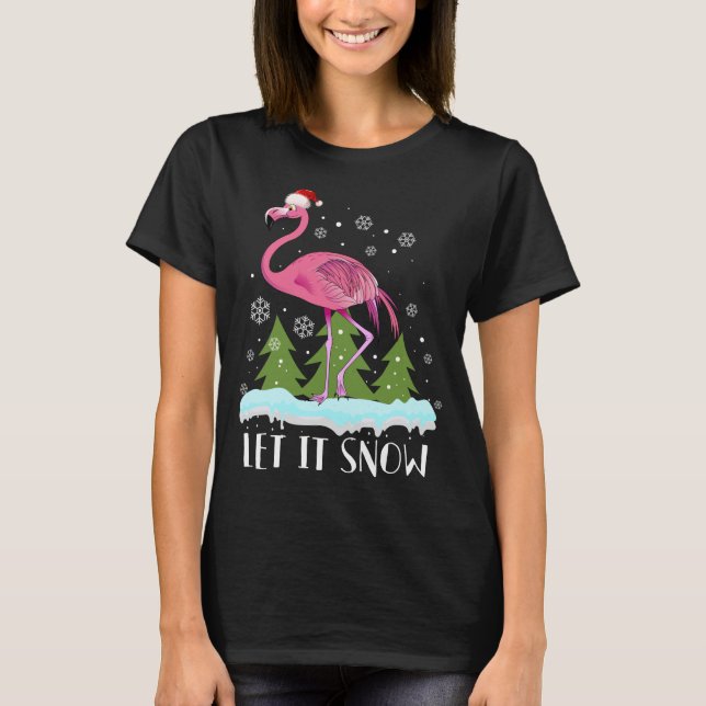 Camiseta Navidades Flamingo Con Sombrero De Santa, Que Niev (Anverso)