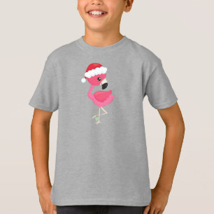 Camiseta Navidades Flamingo, Flamingo Rosa, Sombrero Santa,
