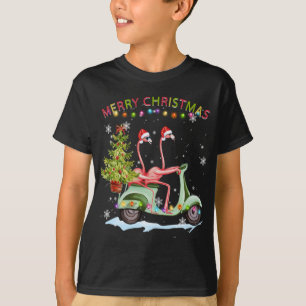 Camiseta Navidades Flamingo Motorcycle Xmas Luces Merry Ch