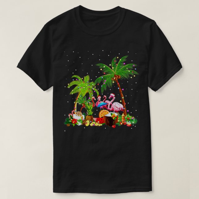 Camiseta Navidades Flamingo Palm Xmas Tree Tropical Beach H (Diseño del anverso)