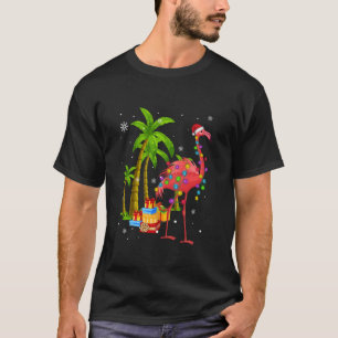 Camiseta Navidades Flamingo Rosado Palm Tree Tropical Xmas 