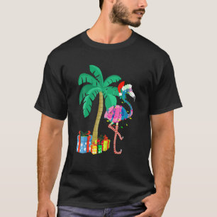 Camiseta Navidades Flamingo Rosado Palm Tree Tropical Xmas 