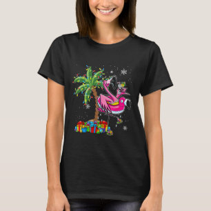 Camiseta Navidades Flamingo Rosado Palm Tree Tropical Xmas