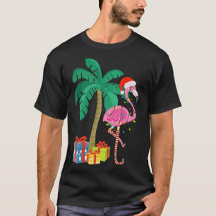 Camiseta Navidades Flamingo Rosado Palm Tree Tropical Xmas 