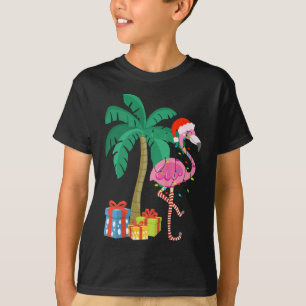 Camiseta Navidades Flamingo Rosado Palm Tree Tropical Xmas 