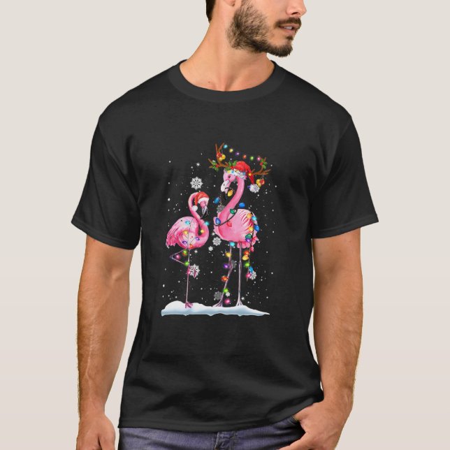 Camiseta Navidades Flamingo Santa Hat Xmas Luces Flamingo (Anverso)