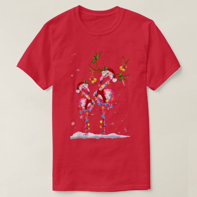 Camiseta Navidades Flamingo Santa Hat Xmas Luces Flamingo (Diseño del anverso)