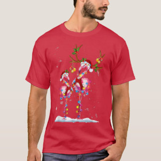 Camiseta Navidades Flamingo Santa Hat Xmas Luces Flamingo