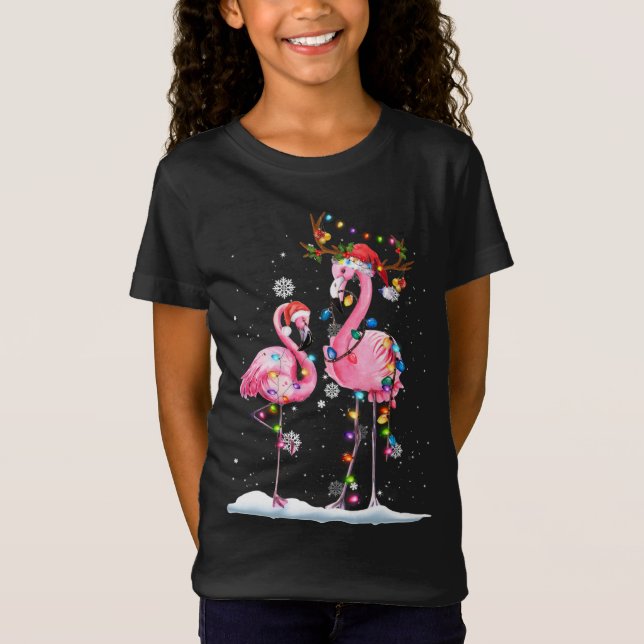 Camiseta Navidades Flamingo Santa Hat Xmas Luces Flamingo (Anverso)