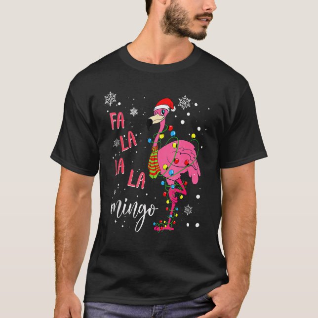 Camiseta Navidades Flamingo Santa Hat Xmas Luces Flamingo (Anverso)