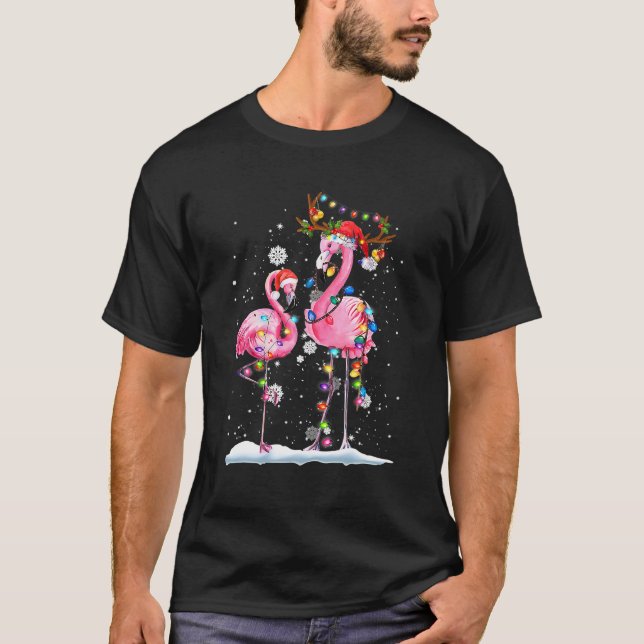 Camiseta Navidades Flamingo Santa Hat Xmas Luces Flamingo (Anverso)