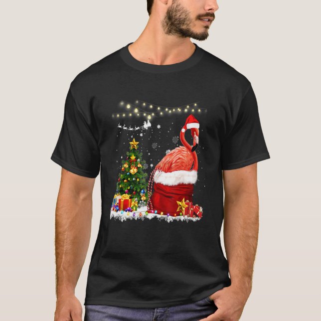 Camiseta Navidades Flamingo Santa Hat Xmas Luces Flamingo (Anverso)