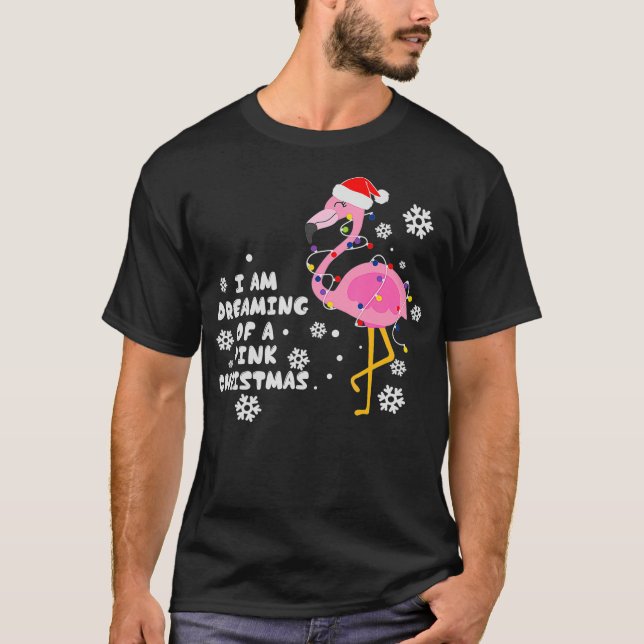 Camiseta Navidades Flamingo Soñando Con Un Navidad Rosa (Anverso)