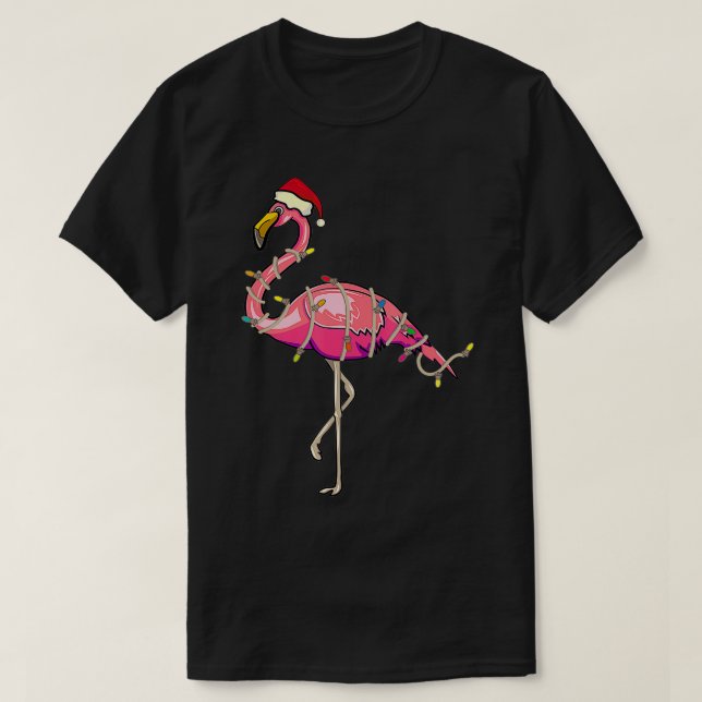Camiseta Navidades Flamingo Xmas Luces Regalo Niños Hombres (Diseño del anverso)