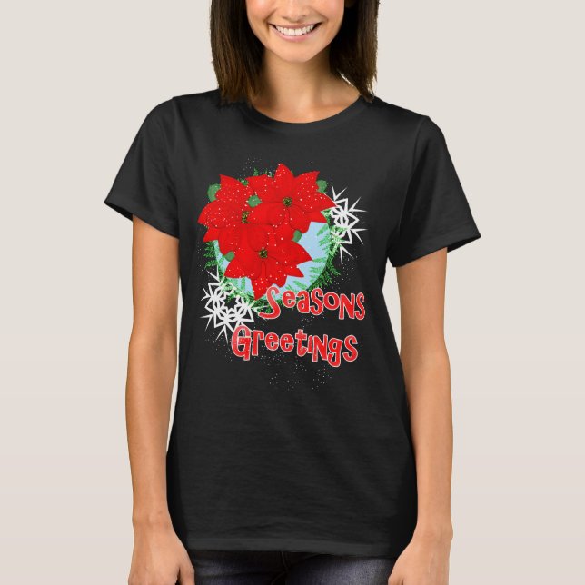 Camiseta Navidades Flores Rojas Poinsettia Temporadas Salud (Anverso)