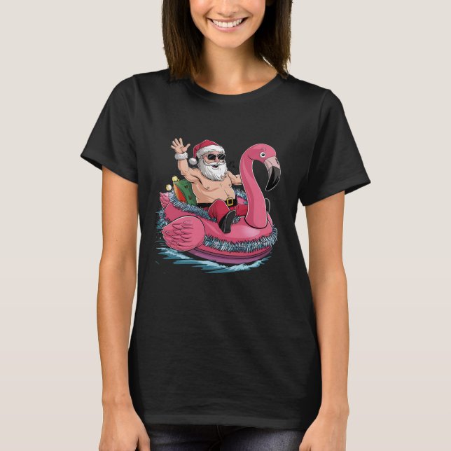 Camiseta Navidades Flotantes De Santa Flamingo En Julio (Anverso)