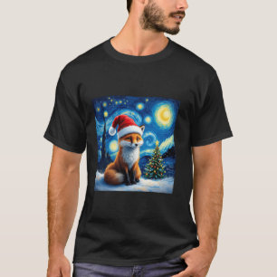 Camiseta Navidades Fox Santa Hat Van Gogh Starry Night Holi