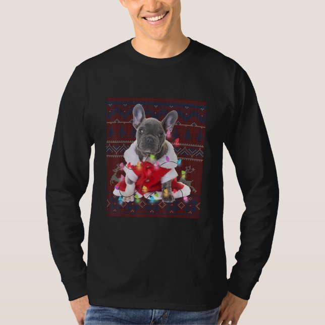 Camiseta Navidades franceses del Bulldog iluminan a Perro s (Anverso)