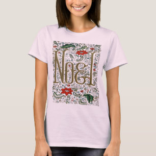Camiseta navidades franceses vintage poinsettia joyeux noel
