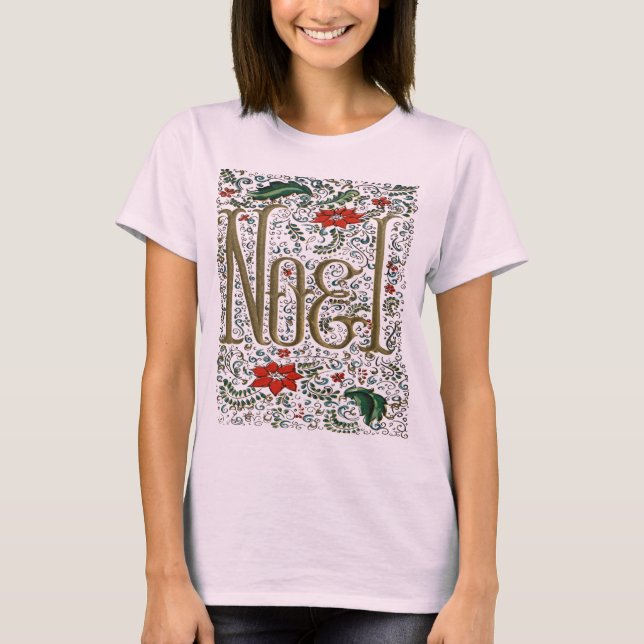 Camiseta navidades franceses vintage poinsettia joyeux noel (Anverso)