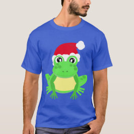 Camiseta Navidades Frog Santa Hat Novedad Gracioso Azul