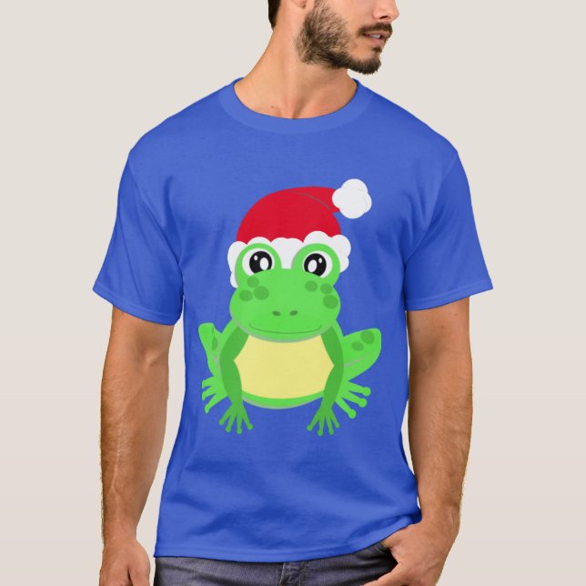 Camiseta Navidades Frog Santa Hat Novedad Gracioso Azul (Anverso)