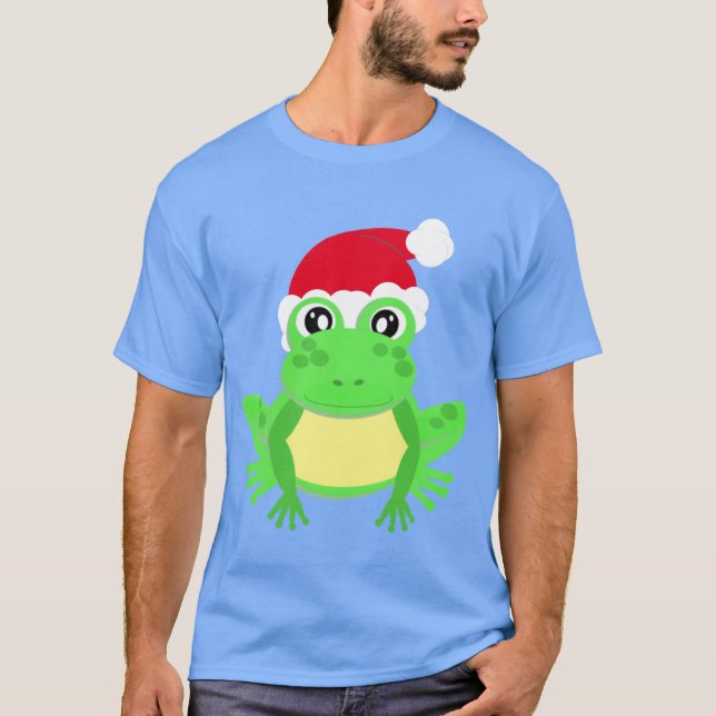 Camiseta Navidades Frog Santa Hat Novedad Gracioso Azul (Anverso)
