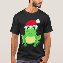 Camiseta Navidades Frog Santa Hat Novedad Gracioso Negro