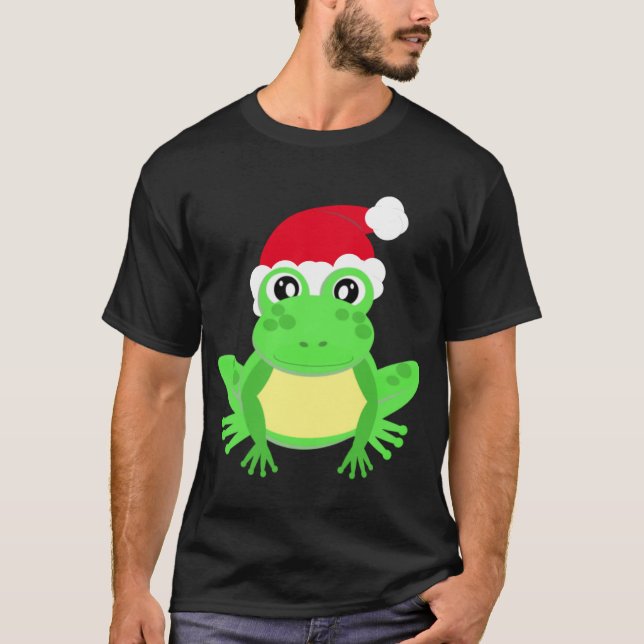 Camiseta Navidades Frog Santa Hat Novedad Gracioso Negro (Anverso)