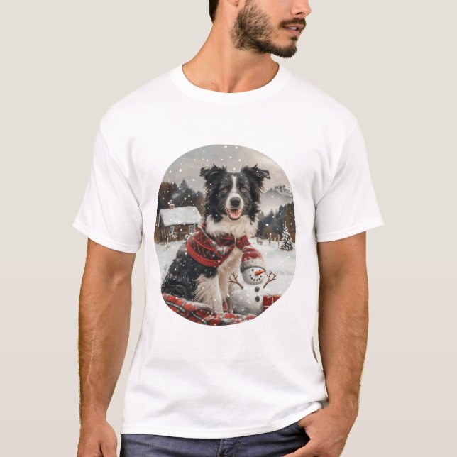 Camiseta Navidades Fronteriza Perro de Collie Snowman (Anverso)