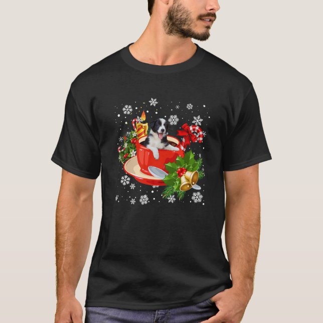 Camiseta Navidades Fronterizos De Collie Y Café Luces De Ni (Anverso)