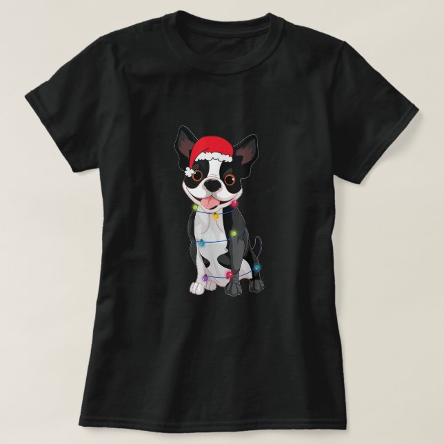 Camiseta Navidades Funny Boston Terrier Lover Santa Hat Lig (Diseño del anverso)