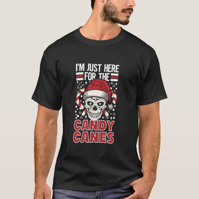 Camiseta Navidades Funny Skeleton Skull Santa Hat Candy Can (Anverso)