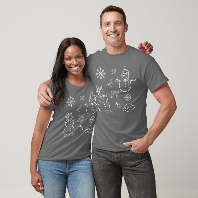 Camiseta Navidades garabateando a Snowman gris gracioso y b (Unisexo)
